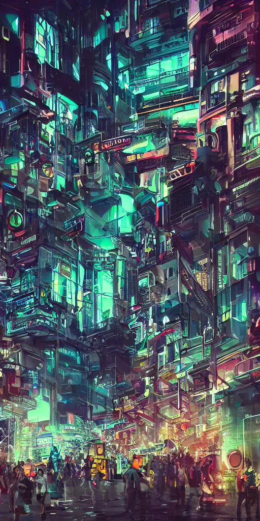 Image similar to lively futuristic sci-fi city superstructure, neon lights and illuminated windows, grungy textures and graffiti, crowds of people, cinematic street view, clean detailed 8k sci-fi illustration, trending on art station