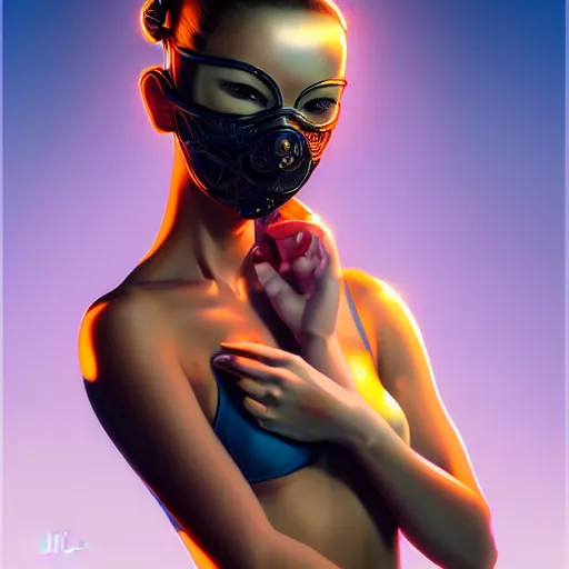 Image similar to cute girl wearing balaclava masks holding a gun, confident pose, radiant light, art by peter lloyd 1 9 8 0, airbrush style, art by hajime sorayama,, intricate, elegant, sharp focus, illustration, highly detailed, concept art, matte, sharp focus, illustration, highly detailed, concept art, h 6 4 0