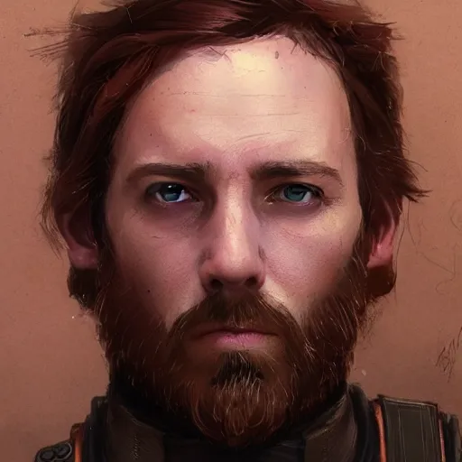 Image similar to portrait of a man by greg rutkowski, a jedi commander, scottish features, short copper hair, short beard, straight jaw, wise appearance, wearing the tactical gear of the galactic alliance, star wars expanded universe, he is about 4 0 years old, highly detailed portrait, digital painting, artstation, concept art, smooth, sharp foccus ilustration, artstation hq