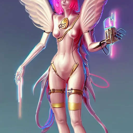 Image similar to concept art | robotic cybernetic god - system feminine angel in heavy syrup marauding through a peaceful path, artstation / pixiv!!!