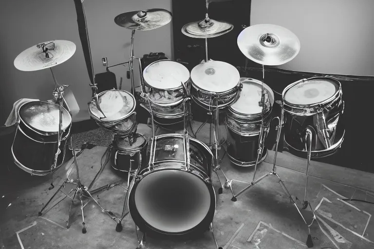 Image similar to photo of a jazz drum kit, vintage cymbals, 8k