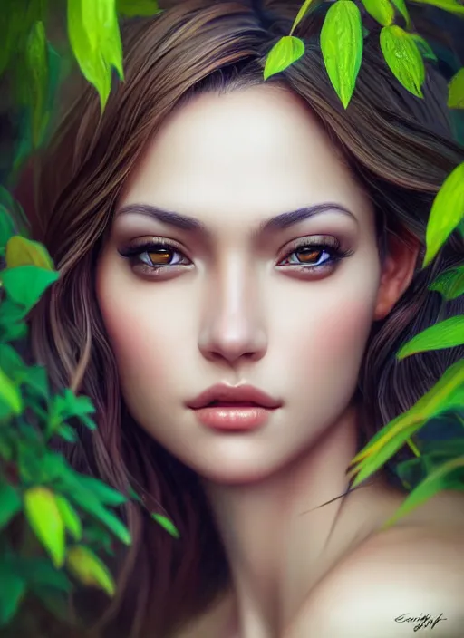 Image similar to photo of a gorgeous female in the style of stefan kostic, realistic, half body shot, sharp focus, 8 k high definition, insanely detailed, intricate, elegant, art by stanley lau and artgerm, extreme bokeh foliage