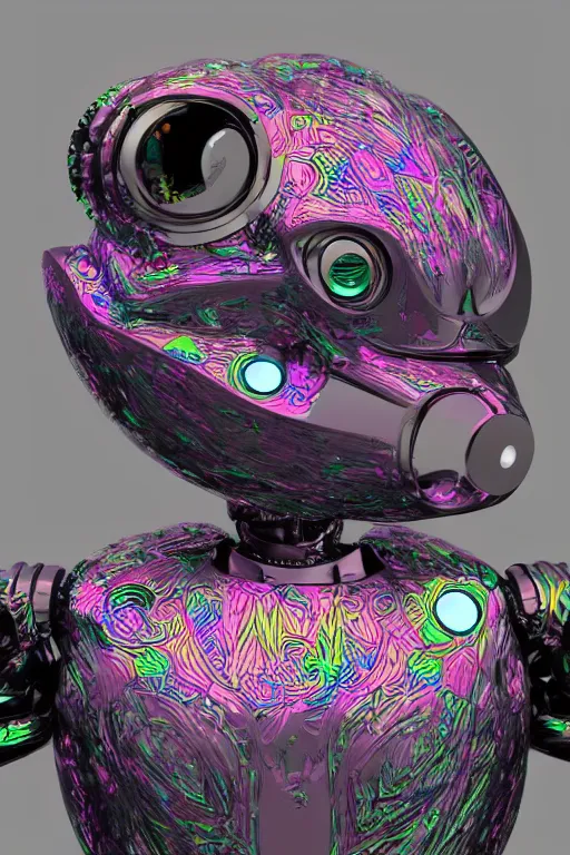 Prompt: robot duck concept portrait, lcd neon 3 d fractal metallic ceramic, detailed, sharp focus, pastel, intricate, realistic, smooth, volumetric lighting, digital painting, by miyazaki