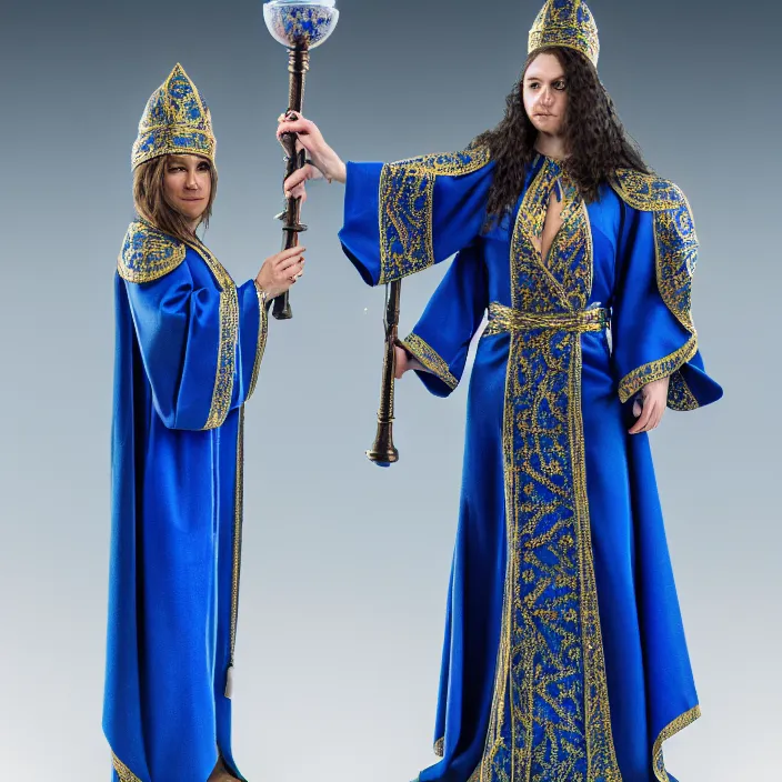 Prompt: full length photo of a very beautiful!! elemental water witch with ornate blue robes staff, highly detailed, 8 k, hdr, smooth, sharp focus, high resolution, award - winning photo