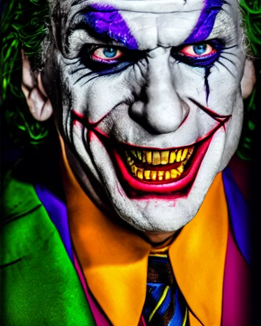 Image similar to vince mcmahon as the joker. photographic, photography