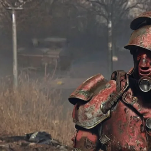 Image similar to fallout 4 movie still, a raider crying over roadkill,