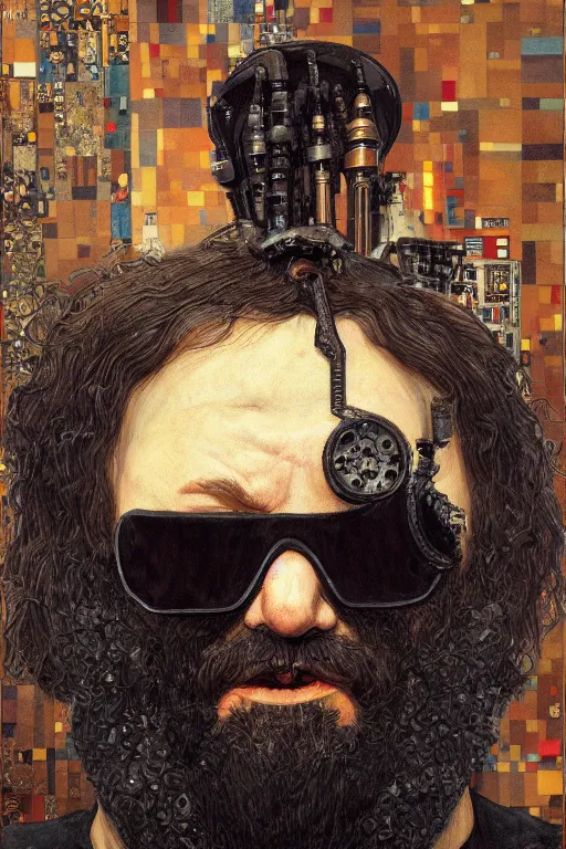 Image similar to portrait of gothic Gabe Newell, cyberpunk, Warhammer, highly detailed, artstation, illustration, art by Gustav Klimt