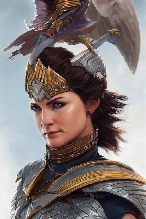 Image similar to amazon valkyrie athena, d & d, fantasy, portrait, highly detailed, headshot, digital painting, trending on artstation, concept art, sharp focus, illustration, art by artgerm and greg rutkowski and magali villeneuve