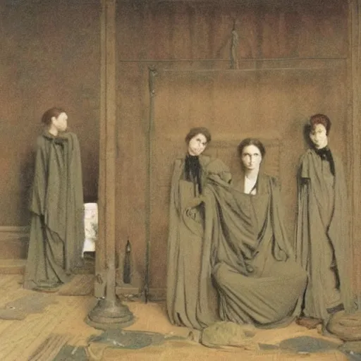 Image similar to Things fall apart, the centre cannot hold, mere anarchy is loosed upon the world, painted by Fernand Khnopff