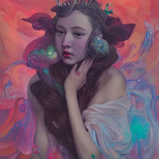 Prompt: thick oil painting of an ethereal princess by james jean