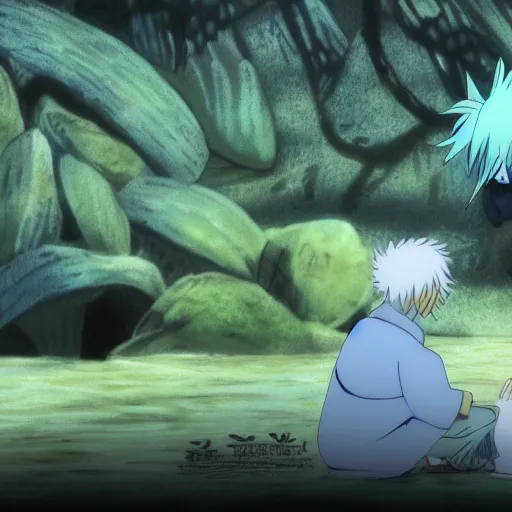 Prompt: jinko showing a new mushi, mushishi