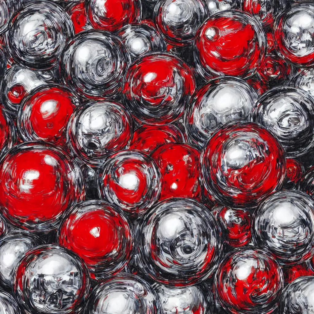 Image similar to chrome spheres on a red cube by ayami kojima