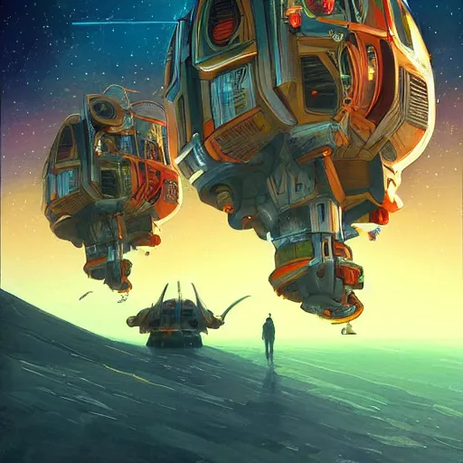 Image similar to most beautiful starship in space in no man's sky colorful, fantasy, intricate, highly detailed, digital painting, hq, trending on artstation, illustration, style of stanley artgerm and greg rutkowski and dan mumford