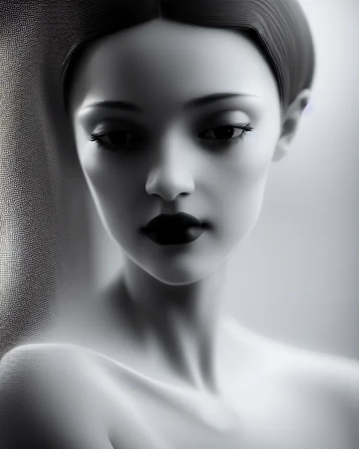 Image similar to black and white dreamy young beautiful female artificial intelligence, cinematic, rim light, photo - realistic, elegant, high detail, 8 k, masterpiece, photo taken in 1 9 3 0