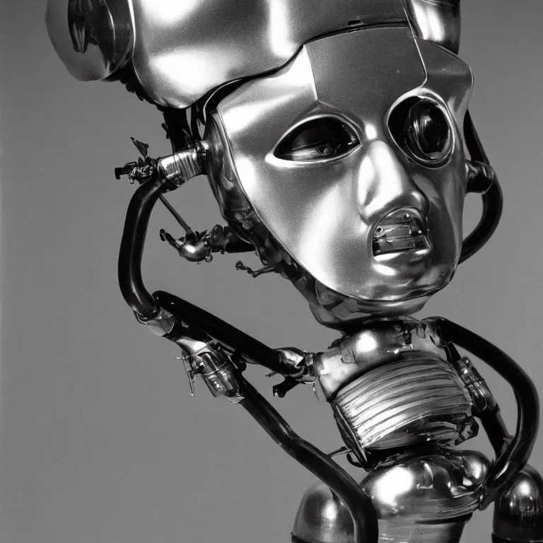 Image similar to 1 9 8 0 s robot super close up portrait, highly detailed, photorealistic, film still, by richard avedon