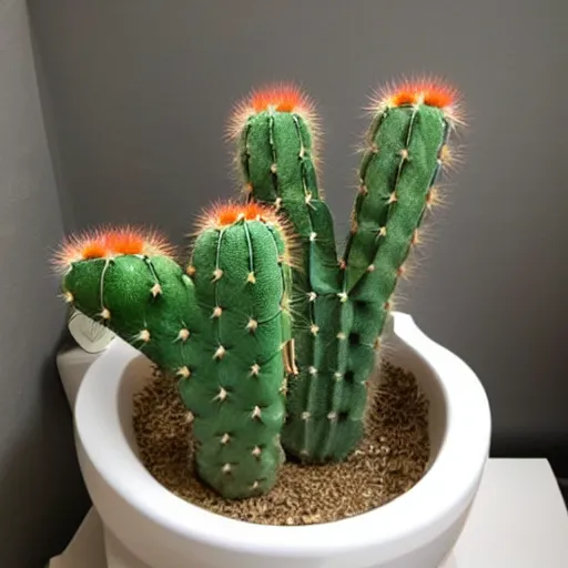 Prompt: a cactus on a toilet
