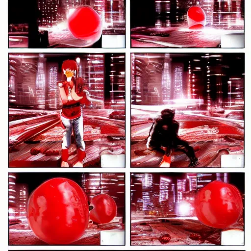 Image similar to attack of the killer's tomatoes. cyberpunk style