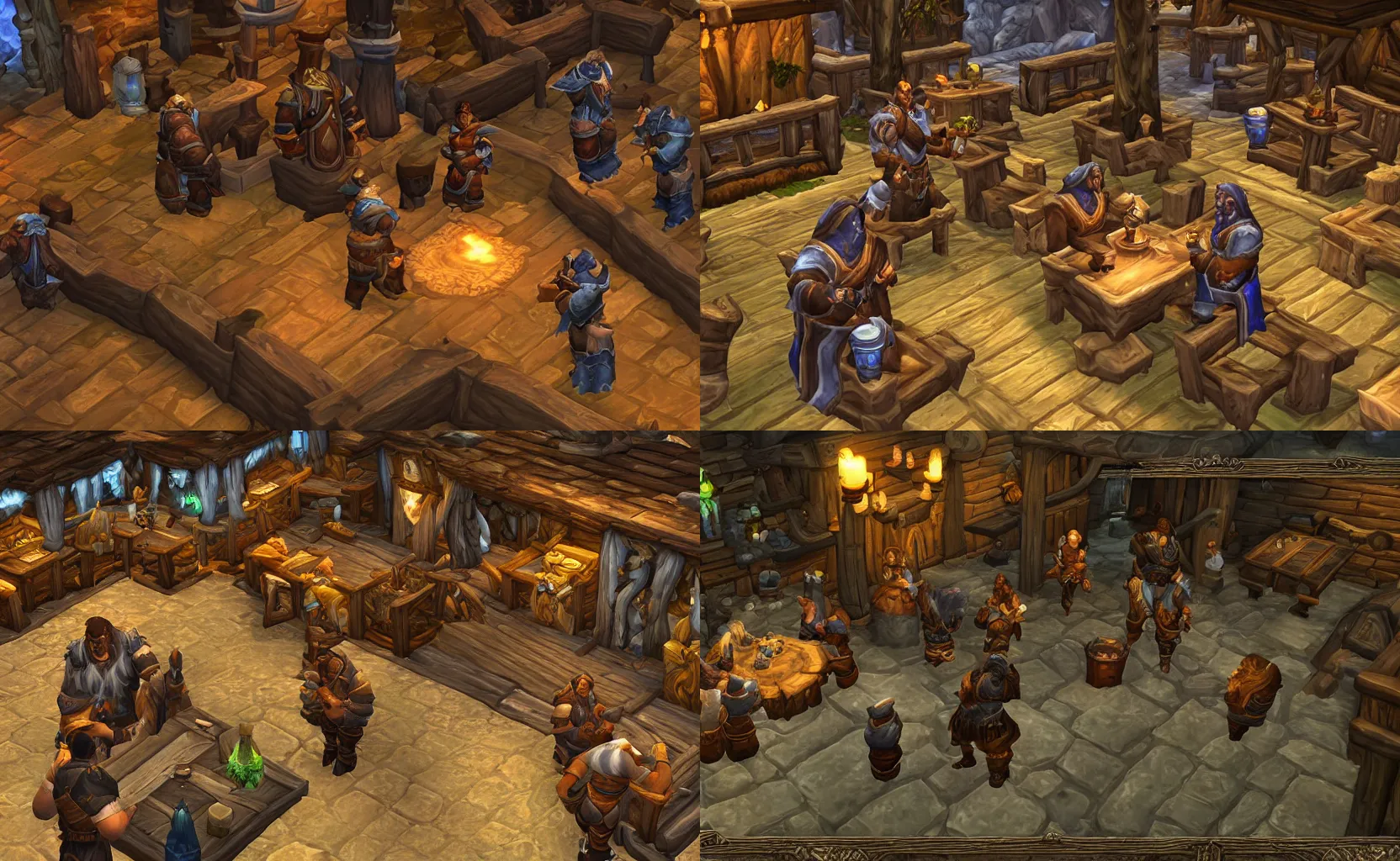 Prompt: a man talking to each other on a tavern inside the game world of warcraft