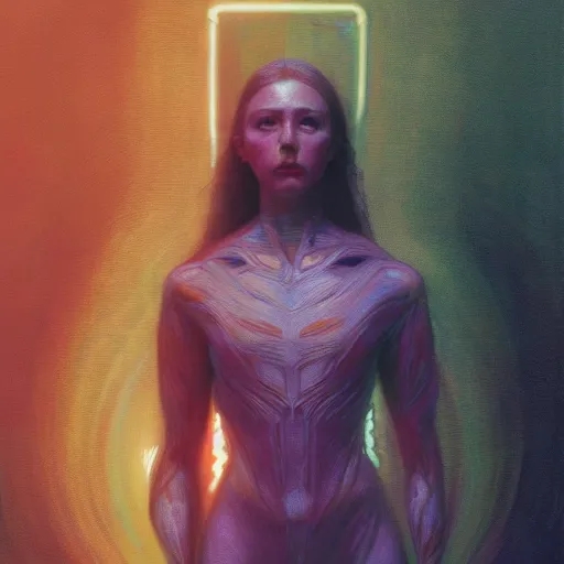 Prompt: Portrait Masterpiece, Wanda Maximoff, dynamic pose, glowing, wires everywhere, by Edgar Maxence and Ross Tran, Zdzisław Beksiński, and Michael Whelan, distant, gustav dore, H.R. Giger, 8k, octane render