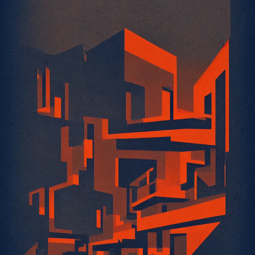 Image similar to art gallery, mads berg, karolis strautniekas, film noir, stippled light, dramatic lighting, editorial illustration, detailed, fine texture, matte print, art deco, brutalism, dark blue + dark orange, red, black, ( ( habitat 6 7 background ) )