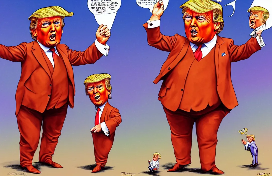 Image similar to donald trump as an oompa loompa, in the style of kim jung gi