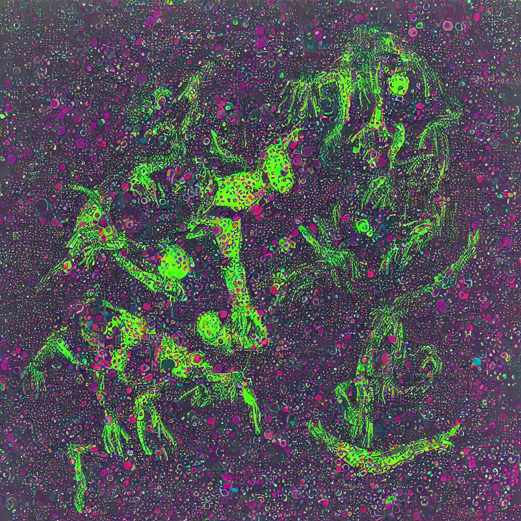 Image similar to big toad, glitches, shapes, artwork, abstract, acrylic, oil, clay, lines, vektroid, dots, drips, spots, tears, leaks, glitch, pixels, geometry, data, datamosh, data, motherboard, minimal, vinyl, binary, code, cybernetic, painting, dark, eerie, cyber