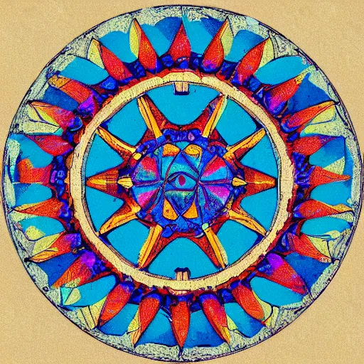 Image similar to nazca design, mandala, colored sand