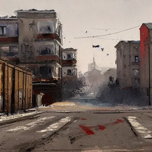 Image similar to painting of a post soviet town by jakub rozalski