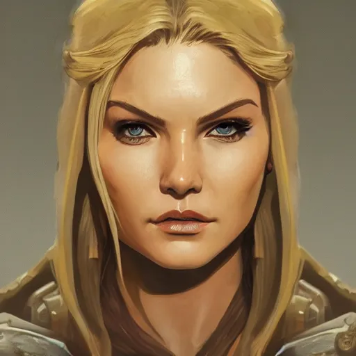 Image similar to front centered symmetrical portrait, Elisha Cuthbert as a D&D paladin, dramatic lighting, cinematic, establishing shot, high detail, photo realistic, cinematic lighting, post processed, 8k, concept art, artstation, matte painting, in the style of eddie mendoza, raphael lacoste, alex ross