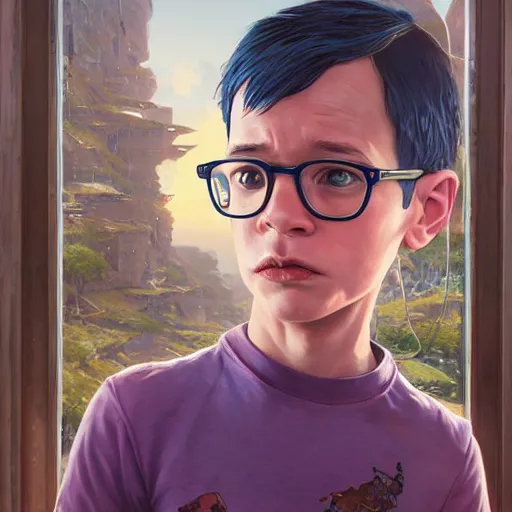 Image similar to highly detailed portrait kid milhouse from the simpsons, in gta v, stephen bliss, unreal engine, fantasy art by greg rutkowski, loish, rhads, ferdinand knab, makoto shinkai and lois van baarle, ilya kuvshinov, rossdraws, tom bagshaw, global illumination, radiant light, detailed and intricate environment