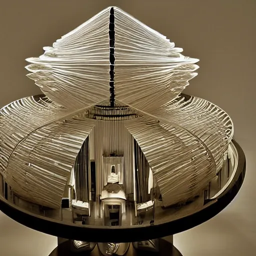 Prompt: A beautiful kinetic sculpture. I was born in a house with a million rooms, built on a small, airless world on the edge of an empire of light and commerce. zoetrope by Tony Conrad curvaceous