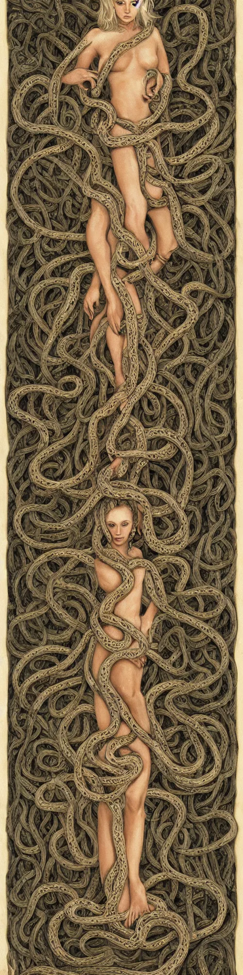 Prompt: full body portrait of a woman made of snakes, fantasy artwork