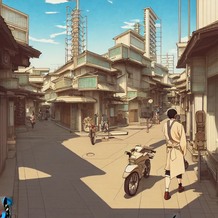 Image similar to empty japanese city, summer, in the style of studio ghibli, j. c. leyendecker, greg rutkowski, artem