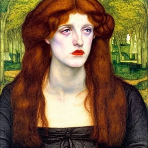 Image similar to The Sorrowful Qween Gwyneth by Dante Gabriel Rossetti, oil on canvas, realist quality