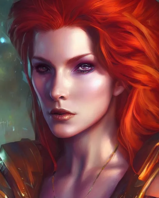 Prompt: a stunning portrait of triss merigold as a cyberpunk princess, digital art by julie bell and artgerm and ross tran and angel ganev, close up portrait, highly detailed, trending on artstationhq