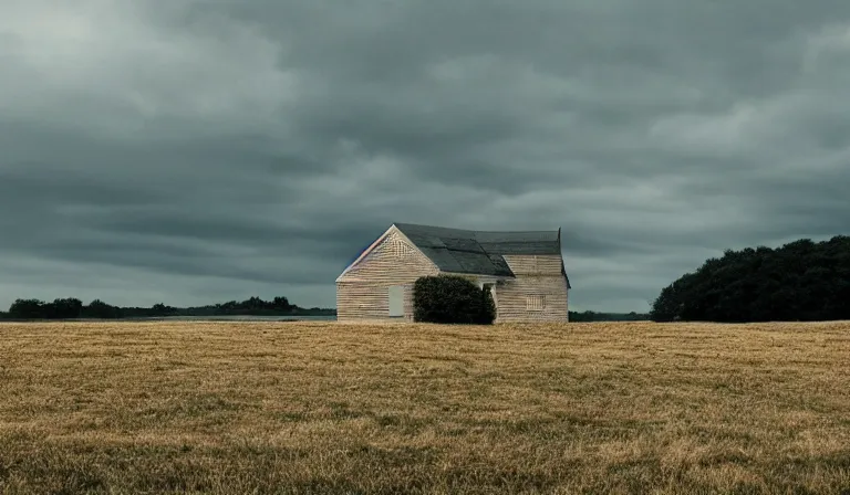 Image similar to A serene landscape with a singular building in the style of Arri Alexa Cooke 25mm