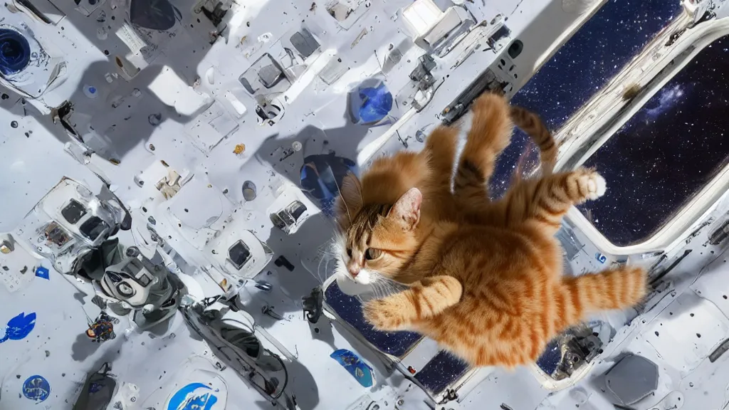 Image similar to Photo of a cat floating inside the ISS