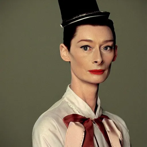 Image similar to tilda swinton as audrey hepburn, in my fair lady