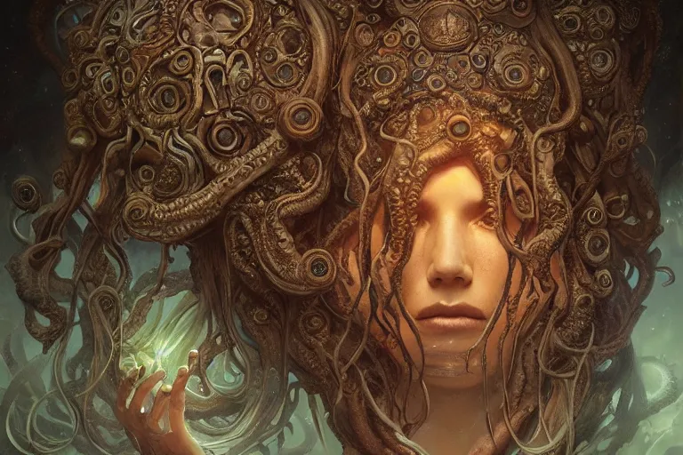 Image similar to a lovecraftian portrait face of cthulhu, cosmic horror elements, ultra realistic, concept art, intricate details, eerie, highly detailed, photorealistic, octane render, 8 k, unreal engine. art by artgerm and greg rutkowski and alphonse mucha