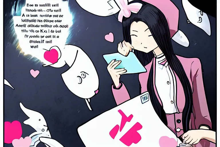 Prompt: kawaii whale checking her email, manga kaguya sama