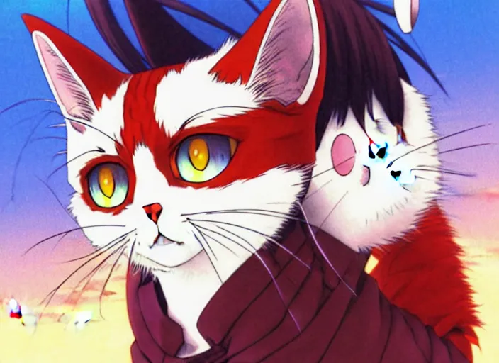 Image similar to anime visual of a cute cat, with red eyes!!!!, high quality detailed anime, cel shaded, digital art by last exile murata range blue submarine no 6, hd, ambient light