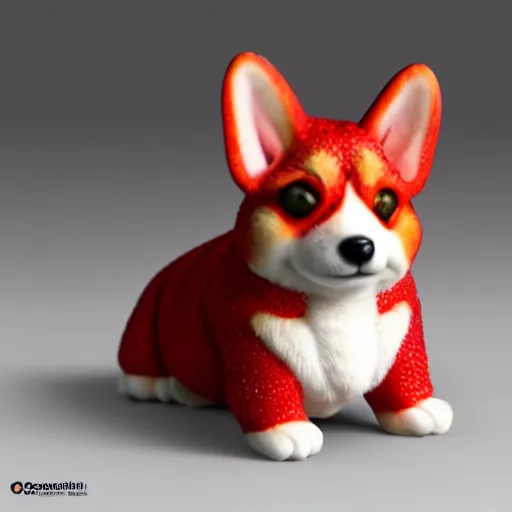 Image similar to corgi made of strawberry, corgi crossed with a strawberry : ornate, dynamic, particulate, intricate, elegant, highly detailed, centered, artstation, smooth, sharp focus, octane render