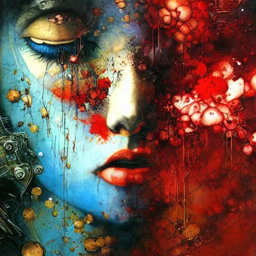 Image similar to UHD God playing Russian roulette, by Ayami Kojima, Amano, Karol Bak, Mark Brooks, tonalism, rich deep colors. Beksinski painting, art by Adrian Ghenie and Gerhard Richter. art by Takato Yamamoto. masterpiece