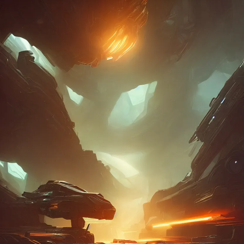 Image similar to halo 3 interiors, beautiful lighting, vivid colors, intricate, elegant, smooth, sharp focus, highly detailed digital painting, concept art, cinematic, unreal engine, 4 k wallpaper, art by syd mead, terada katsuya, atey ghailan, svetlin velinov, cgsociety, artstation trending