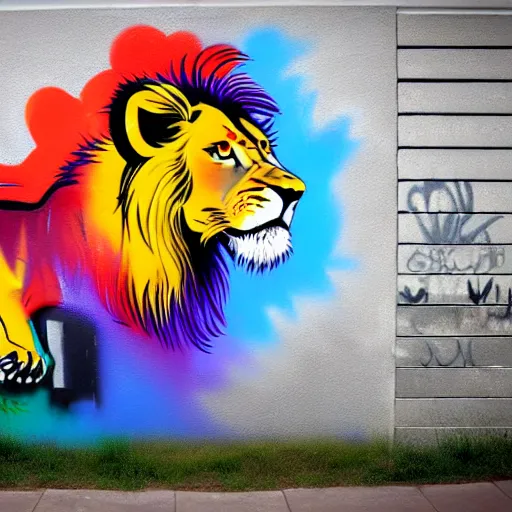 Image similar to wall with graffiti, splash painting of a lion by depose