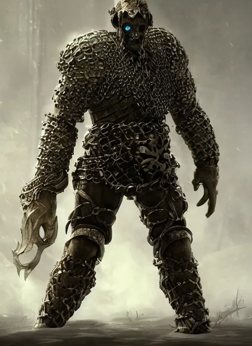 Image similar to а fantasy Proto-Slavic mythology, zombie in chain mail armor inspired blizzard games, full body, detailed and realistic, 4k, trending on artstation, octane render