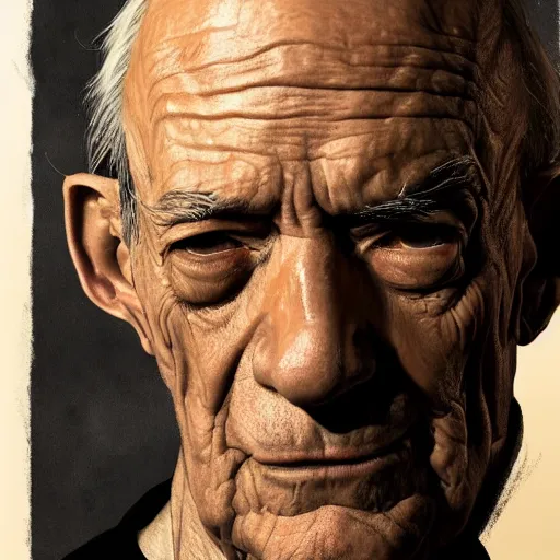 Image similar to portrait of Hector Salamanca as Lucifer, elegant, intricate, headshot, highly detailed, digital painting, artstation, concept art, sharp focus, illustration, art by artgerm and greg rutkowski and alphonse mucha