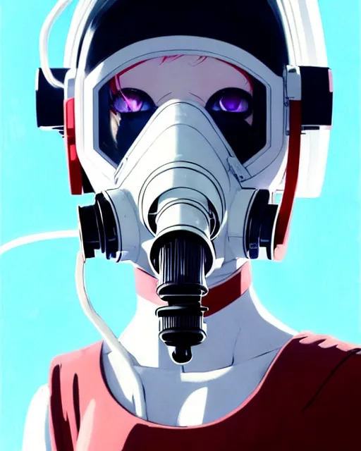 Image similar to white haired cyborg girl wearing a gas mask and red dress | | audrey plaza, warframe armor, fine detail!! anime!! realistic shaded lighting!! poster by ilya kuvshinov katsuhiro otomo ghost - in - the - shell, magali villeneuve, artgerm, jeremy lipkin and michael garmash and rob rey