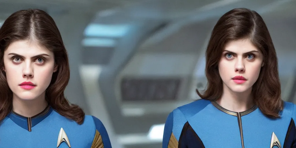 Image similar to Alexandra Daddario is the captain of the starship Enterprise in the new Star Trek movie