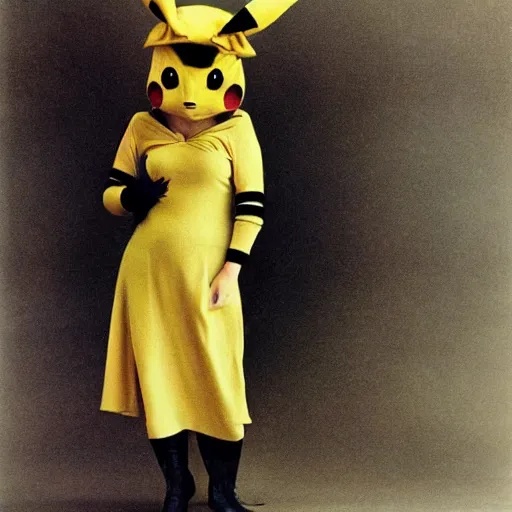 Image similar to elegant woman dressed up as pikachu, art photo by Annie Liebovitz and David Hamilton and Alphonse Mucha